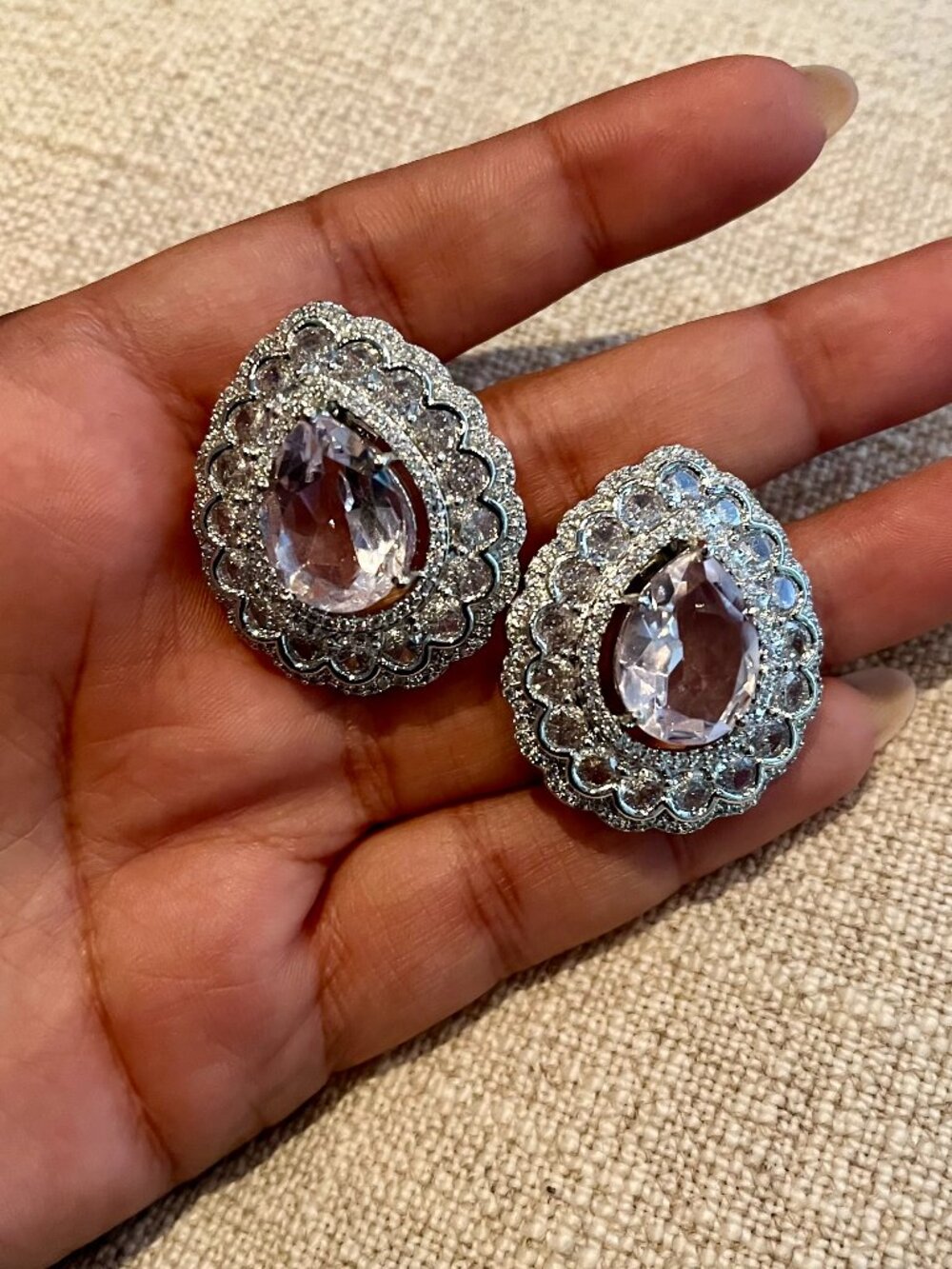 Rose Rhodium Plated Cubic Zirconia Earrings